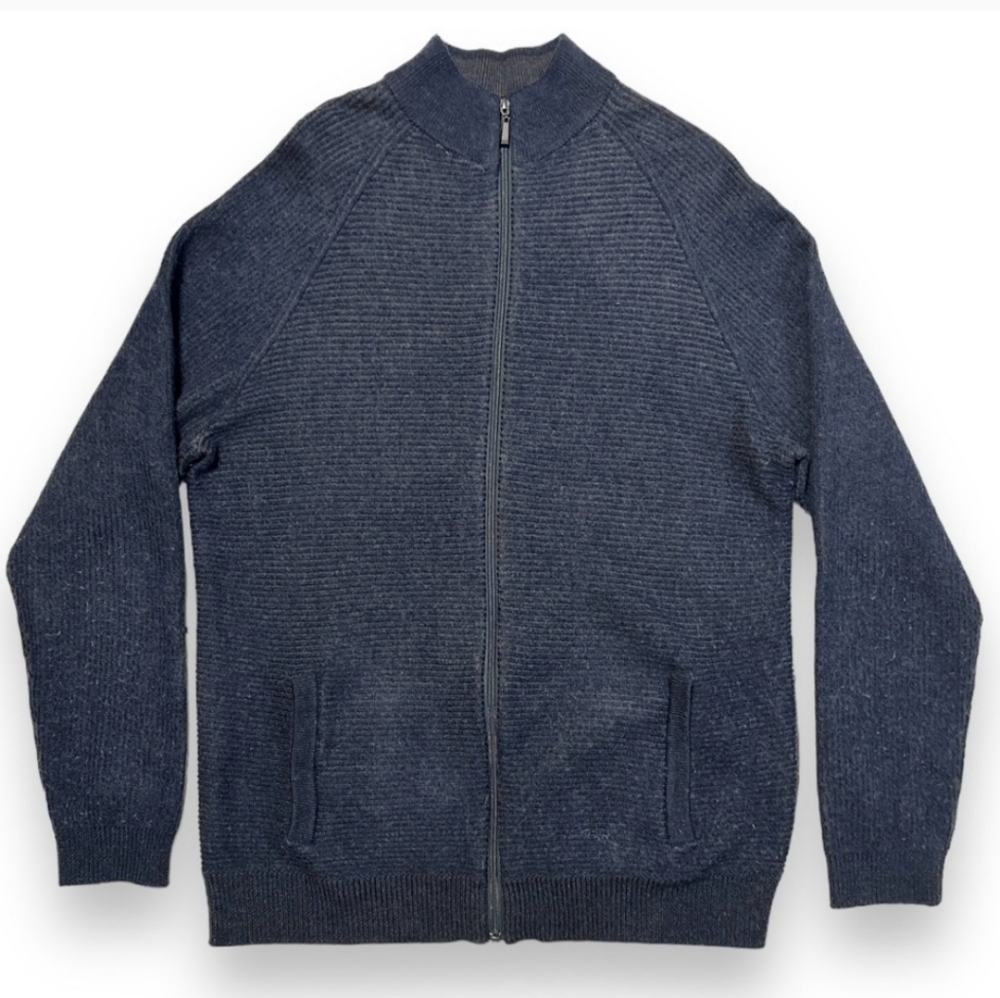 JOSEPH ABBOUD Navy Wool Full Zip Cardigan Sweater